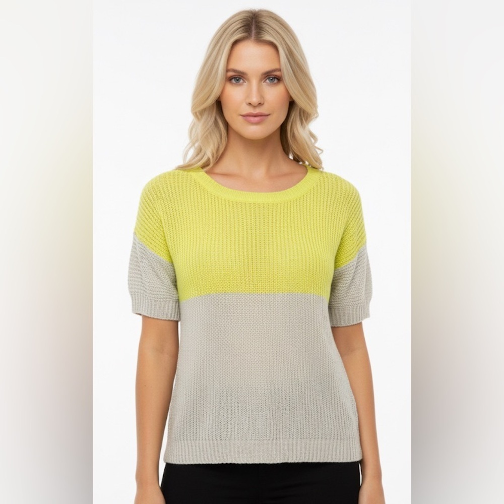 J Crew medium linen yellow colorblock knit sweater